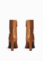 Heeled Leather Sock Bootie in Cognac - CO Collections